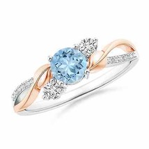 Aquamarine and Diamond Twisted Vine Ring in 14K White &amp; Rose Gold Ring Size 6 - £624.89 GBP