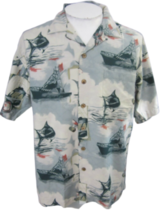 REEL LEGENDS Men Hawaiian ALOHA camp shirt pit to pit 24.5 sz L silk fishing EUC - £14.89 GBP