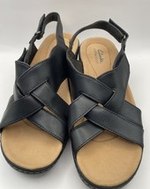 Clark Collection Women&#39;s Criss Cross Black Leather Sandals Size 7W - $23.74