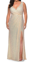 La Femme 29046 Sequin Faux Wrap Gown SZ 14 Champagne - £94.15 GBP