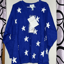 Quacker Factory Blue Cardigan w White Stars Vintage Size 2X new with tags - £28.33 GBP