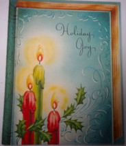 Vintage Artistic Holiday Joy Candles &amp; Holly Christmas Card - $3.99