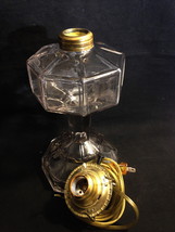 Octagon Pressed Glass OCTAVIA Oil Kerosene Lamp 8 Sided Clear 10&quot; c1900 EAPG - £38.32 GBP