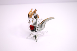 Hand Blown Miniature Glass Dragon Figurine Clear &amp; Gold with Red Heart - $9.89