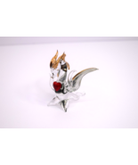 Hand Blown Miniature Glass Dragon Figurine Clear &amp; Gold with Red Heart - $182.84 MXN