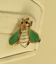 Vtg Hallmarked Silver enamel Bee Bug Tie Tack Pin with Button Chain Hanger - £36.17 GBP
