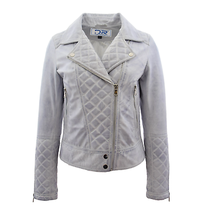 DR238 Women&#39;s Leather Biker Jacket with Quilt Detail White - £135.99 GBP