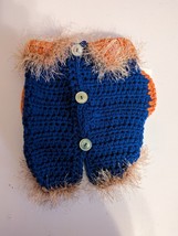 Dog Sweater Hand Made Knit Crochet Blue Orange Fluffy Pet Fashion Glam S... - £23.64 GBP