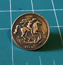Antique Vtg Horse &amp; Rider Slaying Dragon 1874 Metal Picture Button Mythology - £9.78 GBP