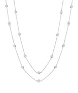 Authentic Crislu 4 mm Bezel Set Long Necklace (24&quot;), Platinum - £119.57 GBP