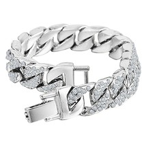 10Ct Round Simulated Diamonds Mens Cuban Link Bracelet 14K White Gold Over 8&quot; - $747.99