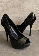 EUC Call It Spring Ultra High Black Patent Look Heels Size 7  - $20.79