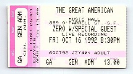 Zero Konzert Ticket Stumpf Oktober 16 1992 San Francisco California - $39.59