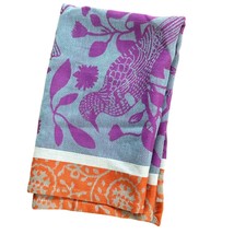 Jacquard Kitchen Tea Towel Purple Birds Orange Trim 21 x 28 100% Cotton - £11.20 GBP