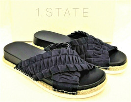 Comfort Flat Slide Sandals  1.STATE Size- 9M Lux Kid Suede Navy/Night Shade - $39.98