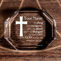 Joshua 1:9 Be Strong and Courageous Cross Octagonal Crystal Paperweight ... - £41.60 GBP