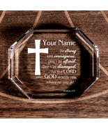 Joshua 1:9 Be Strong and Courageous Cross Octagonal Crystal Paperweight ... - £41.09 GBP