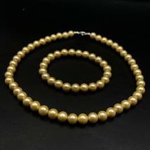Cultured Yellow Shell Pearl 8x8 mm Beads Stretch Necklace &amp; Bracelet Set - £14.31 GBP