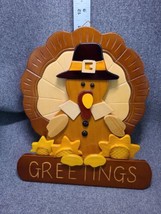 VINTAGE Handmade GREETINGS Turkey Wooden Hanging Wall Door Decor Sign - £14.19 GBP