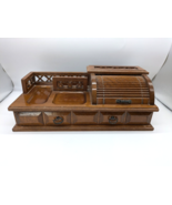 Vintage Men&#39;s Valet Roll Top Wood Jewelry Box With Drawer Storage MCM - $39.60