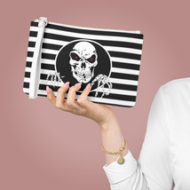 Black &amp; White Striped Skull Head Vegan Leather Clutch Bag-Birthday Gift-... - £22.37 GBP
