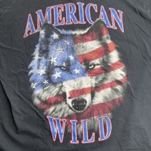 American Wild T Shirt Men Sz XL Wolf Red White Blue Flag Black Merica Gr... - £11.01 GBP