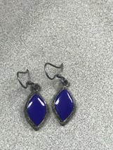 Estate Small Bright Blue Enamel in 925 Marked Silver Frame Pinched Oval ... - $13.09