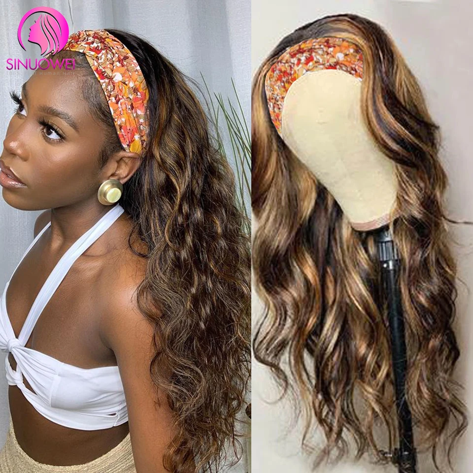 Highlight Body Wave Headband Wig Human Hair Ombre Honey Blonde Headband Hum - £57.63 GBP+