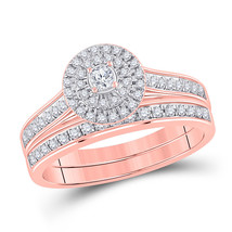 10kt Rose Gold Round Diamond Halo Bridal Wedding Ring Band Set 1/2 Ctw - £641.88 GBP