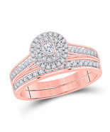 10kt Rose Gold Round Diamond Halo Bridal Wedding Ring Band Set 1/2 Ctw - £638.33 GBP