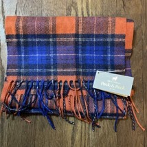 Cashmere Peck &amp; Peck Scarf - Orange &amp; Blue Plaid - New With Tags 69” X 10” - £33.52 GBP