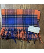 Cashmere Peck &amp; Peck Scarf - Orange &amp; Blue Plaid - New With Tags 69” X 10” - £32.60 GBP