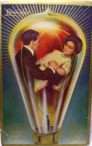 Victorian Couple Inside Light Bulb Fantasy Postcard Romance Lovelights 1909 - £12.25 GBP