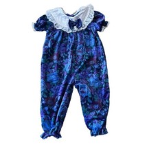 Vintage Blue Purple Floral Jumper Lace Satin Collar Baby Girls Size 12 M... - $353.97 MXN