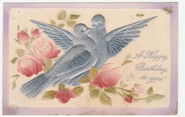 Vintage Postcard Birthday Silver Doves Embossed Printed in Germany - £6.25 GBP