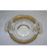 Vintage Vintage Glass Bowl Gold Scrolling Filigree Inside Rim Double Handle - $37.34