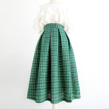 Winter Sage Green Midi Pleated Skirt Women Plus Size Woolen Holiday Skirt image 7