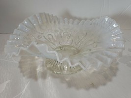 Antique Glass Footed Dugan French White Opalescent  Ruffled Edge Compote... - $29.92