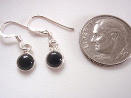 Very Tiny Round Black Onyx 925 Sterling Silver Dangle Earrings  - £11.50 GBP