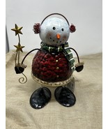 Vintage 10” Bouncing Metal Christmas Holiday Snowman With Earmuffs DI Cr... - £24.13 GBP