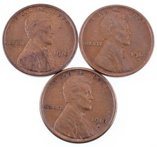 Lot of 3 Lincoln Cents (1916-P/D/S) in XF+ to AU Condition, Brown Color - £50.14 GBP