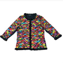 Michael Simon Cardigan Sweater With Buttons Black Multi Color Size Medium - $44.99
