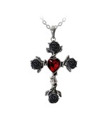 Alchemy Gothic P758  Black Rosifix Necklace Pendant Red Crystal Heart Cr... - $1,350.72 MXN