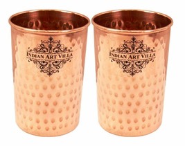 Pure Copper Flat Hammered Drinking Glass Mug 400ml Set -2 - £29.06 GBP