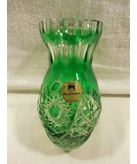 Vintage Tarnow Olenka Poland Emerald Green Cut to Clear Glass Vase 5 3/4&quot; - $408.47 MXN