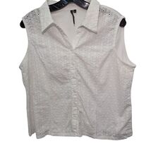Cathy Cotton Eyelet Sleeveless Button Down Boho Shirt Top Petite White L... - $39.99