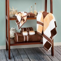 Brown and Tan 6 Pc Velour Towel Set 100 % Percent Cotton Hand Bath Towel - £40.52 GBP