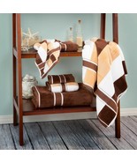 Brown and Tan 6 Pc Velour Towel Set 100 % Percent Cotton Hand Bath Towel - £49.54 GBP