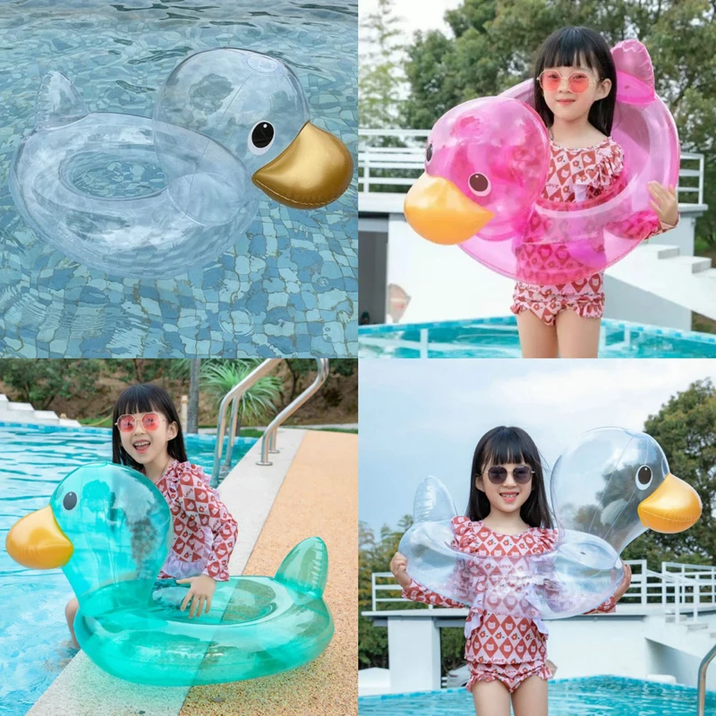 Transparent Duck Inflatable Swimming Ring for Pool Adult Baby Swimming Ring - £16.17 GBP