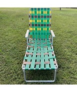 Vtg Lawn Chair Chaise Lounge Yellow/Green Aluminum Folding Beach - $93.52 CAD